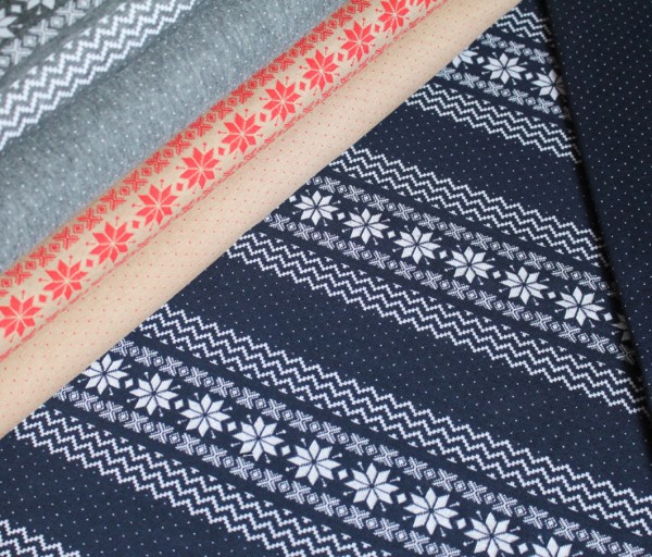 Bio-Doubleface Norweger Bordüre blue navy - Albstoffe